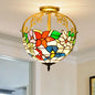 Stained Glass Rose Semi Flush Mount Lighting - Elegant 2-Light Mediterranean Ceiling Fixture in Red/Pink/Blue