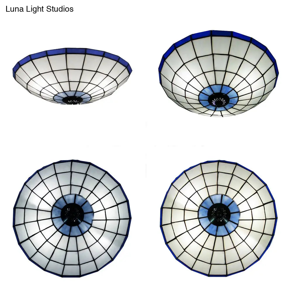 DecorBites™ DecorBites™ Stained Glass Round Ceiling Light Lodge Fixture - 12"/16"/19.5" - Flush Mount - Orange/Blue - Bedroom Lighting