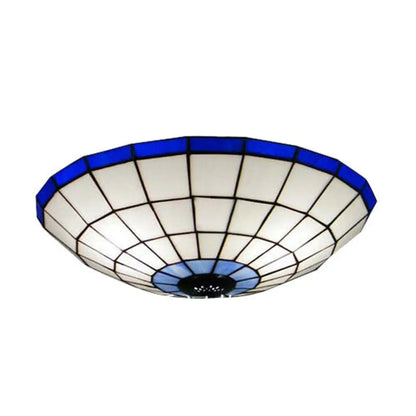 DecorBites™ DecorBites™ Stained Glass Round Ceiling Light Lodge Fixture - 12"/16"/19.5" - Flush Mount - Orange/Blue - Bedroom Lighting