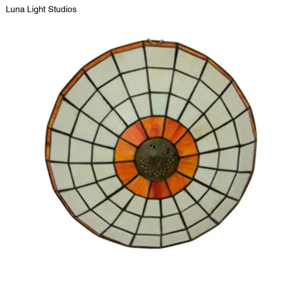 DecorBites™ DecorBites™ Stained Glass Round Ceiling Light Lodge Fixture - 12"/16"/19.5" - Flush Mount - Orange/Blue - Bedroom Lighting