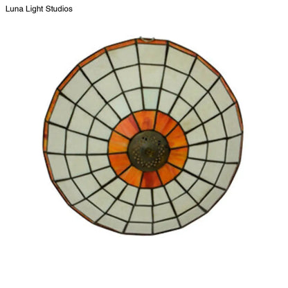 DecorBites™ DecorBites™ Stained Glass Round Ceiling Light Lodge Fixture - 12"/16"/19.5" - Flush Mount - Orange/Blue - Bedroom Lighting