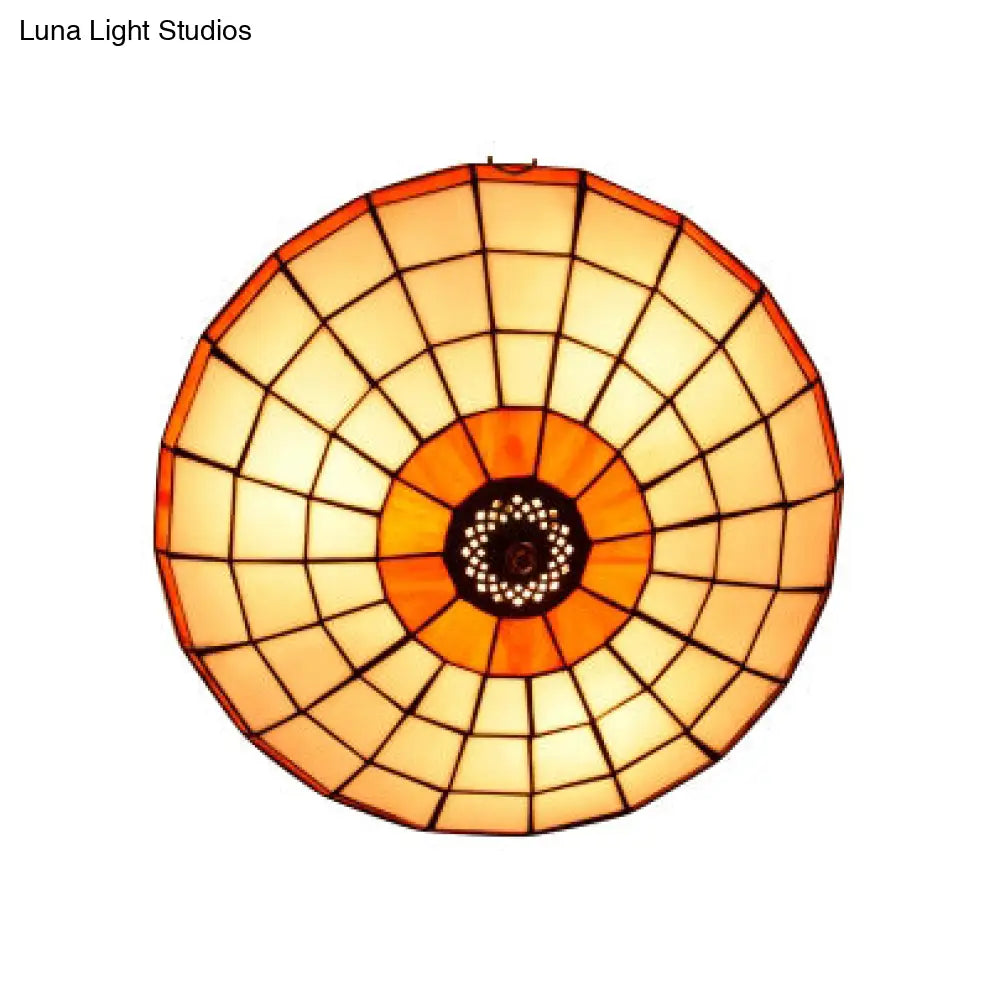DecorBites™ DecorBites™ Stained Glass Round Ceiling Light Lodge Fixture - 12"/16"/19.5" - Flush Mount - Orange/Blue - Bedroom Lighting