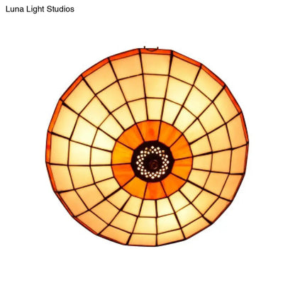 DecorBites™ DecorBites™ Stained Glass Round Ceiling Light Lodge Fixture - 12"/16"/19.5" - Flush Mount - Orange/Blue - Bedroom Lighting