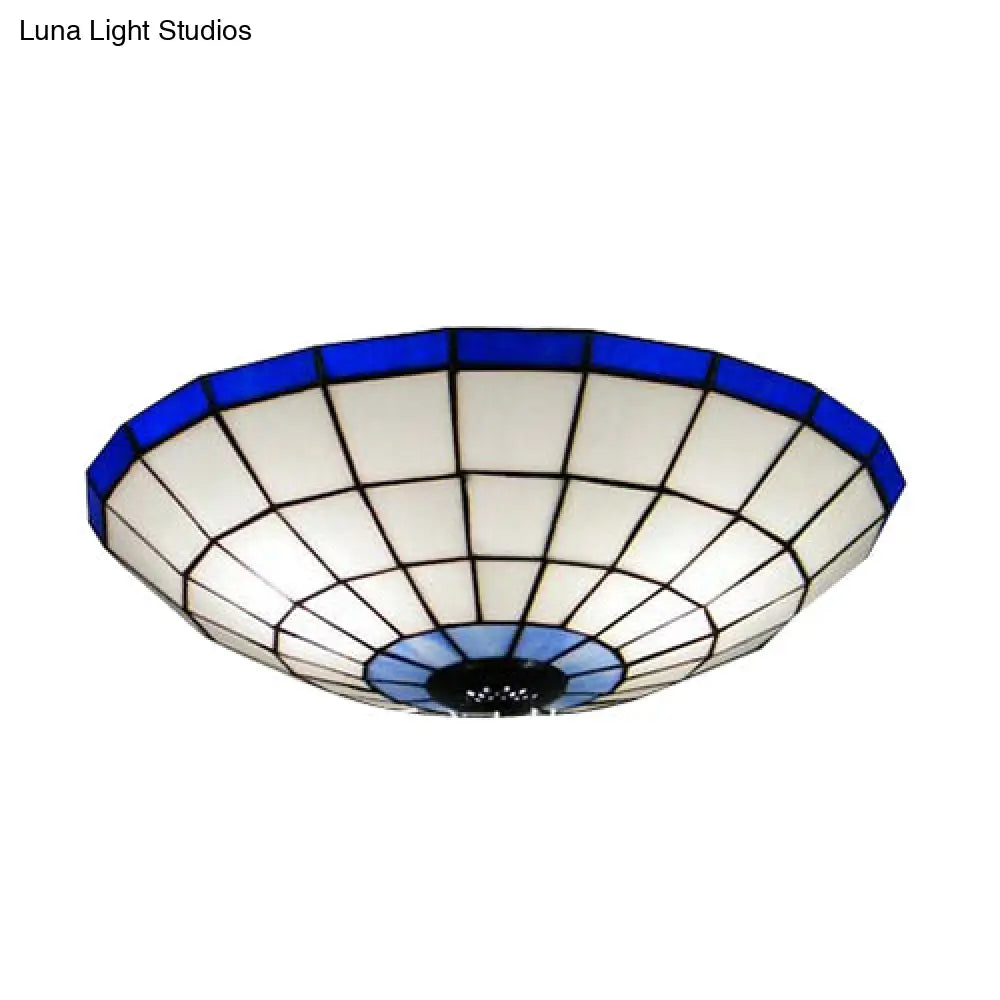 DecorBites™ DecorBites™ Stained Glass Round Ceiling Light Lodge Fixture - 12"/16"/19.5" - Flush Mount - Orange/Blue - Bedroom Lighting