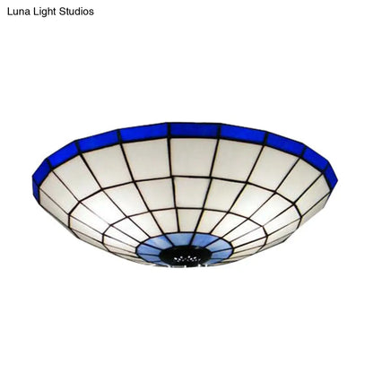 DecorBites™ DecorBites™ Stained Glass Round Ceiling Light Lodge Fixture - 12"/16"/19.5" - Flush Mount - Orange/Blue - Bedroom Lighting