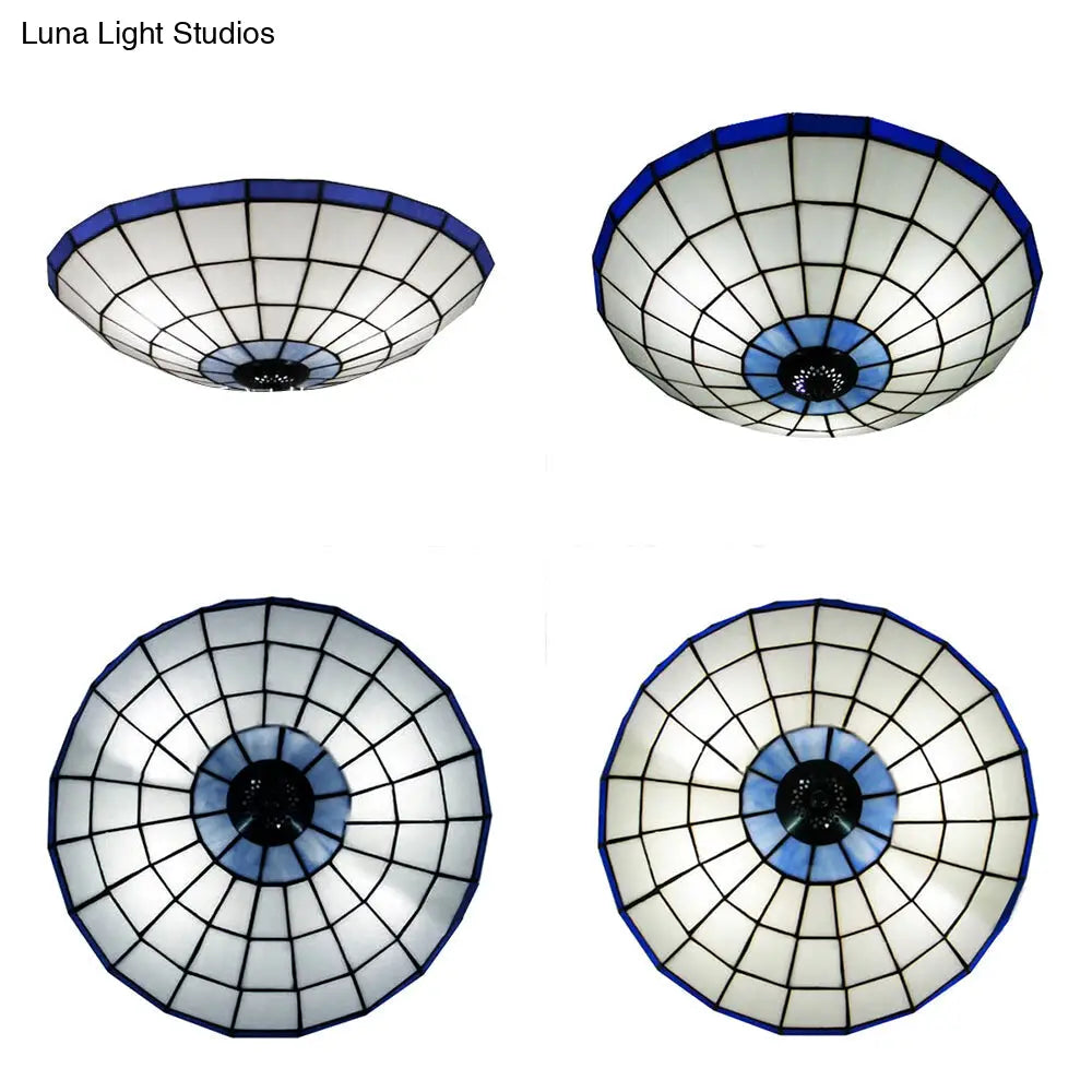 DecorBites™ DecorBites™ Stained Glass Round Ceiling Light Lodge Fixture - 12"/16"/19.5" - Flush Mount - Orange/Blue - Bedroom Lighting