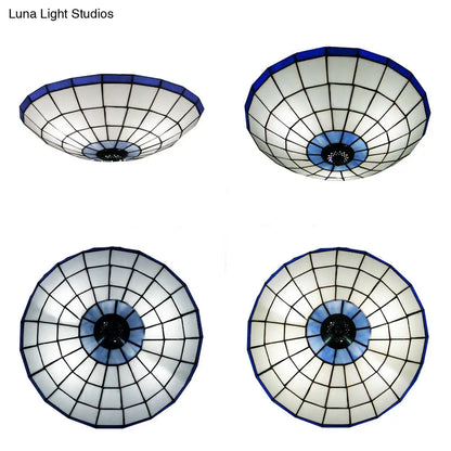 DecorBites™ DecorBites™ Stained Glass Round Ceiling Light Lodge Fixture - 12"/16"/19.5" - Flush Mount - Orange/Blue - Bedroom Lighting