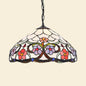 Stained Glass Rustic Tiffany Pendant Light: Multi Color Flower Hanging Light in Black Finish