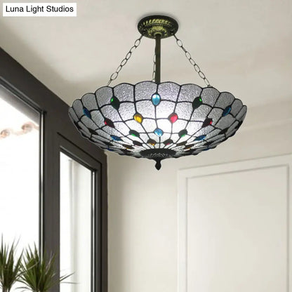 DecorBites™ DecorBites™ Stained Glass Semi Flush Ceiling Light Fixture with Retro Jewel Pattern - Beige/Clear/Yellow Tones