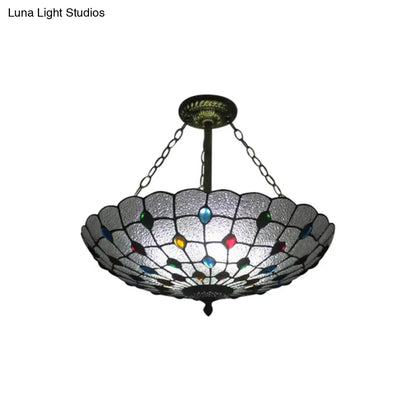 DecorBites™ DecorBites™ Stained Glass Semi Flush Ceiling Light Fixture with Retro Jewel Pattern - Beige/Clear/Yellow Tones
