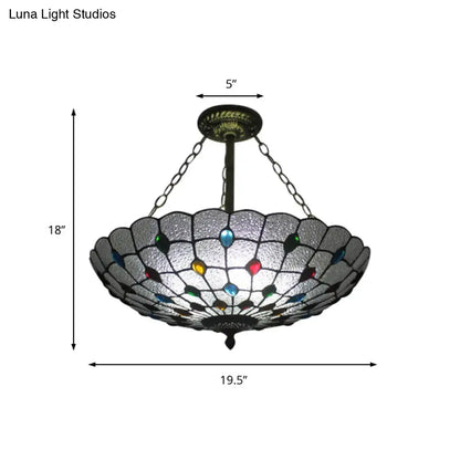 DecorBites™ DecorBites™ Stained Glass Semi Flush Ceiling Light Fixture with Retro Jewel Pattern - Beige/Clear/Yellow Tones