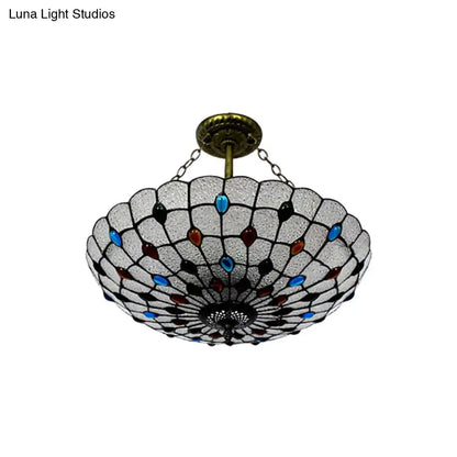 DecorBites™ DecorBites™ Stained Glass Semi Flush Ceiling Light Fixture with Retro Jewel Pattern - Beige/Clear/Yellow Tones