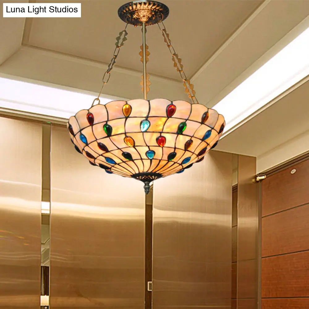 DecorBites™ DecorBites™ Stained Glass Semi Flush Ceiling Light Fixture with Retro Jewel Pattern - Beige/Clear/Yellow Tones