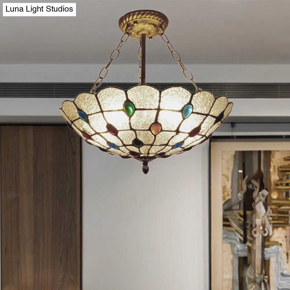 DecorBites™ DecorBites™ Stained Glass Semi Flush Ceiling Light Fixture with Retro Jewel Pattern - Beige/Clear/Yellow Tones
