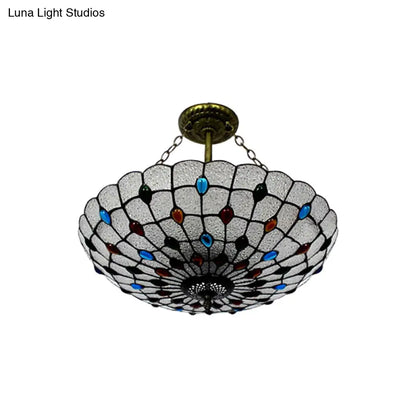 DecorBites™ DecorBites™ Stained Glass Semi Flush Ceiling Light Fixture with Retro Jewel Pattern - Beige/Clear/Yellow Tones