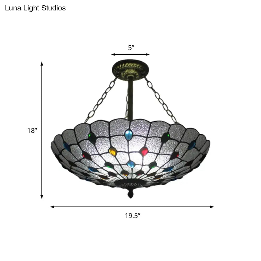 DecorBites™ DecorBites™ Stained Glass Semi Flush Ceiling Light Fixture with Retro Jewel Pattern - Beige/Clear/Yellow Tones