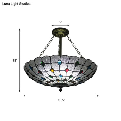 DecorBites™ DecorBites™ Stained Glass Semi Flush Ceiling Light Fixture with Retro Jewel Pattern - Beige/Clear/Yellow Tones