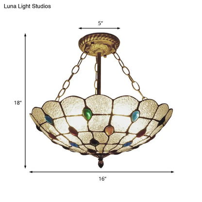 DecorBites™ DecorBites™ Stained Glass Semi Flush Ceiling Light Fixture with Retro Jewel Pattern - Beige/Clear/Yellow Tones