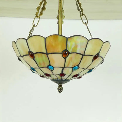 DecorBites™ DecorBites™ Stained Glass Semi Flush Ceiling Light with Jewel Decoration - Retro Style, Yellow/Beige, Various Sizes - Perfect for Bedrooms