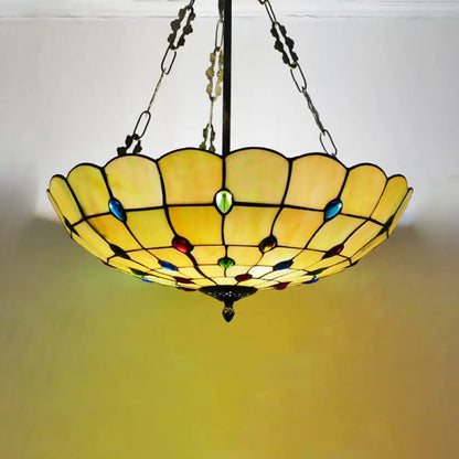 DecorBites™ DecorBites™ Stained Glass Semi Flush Ceiling Light with Jewel Decoration - Retro Style, Yellow/Beige, Various Sizes - Perfect for Bedrooms