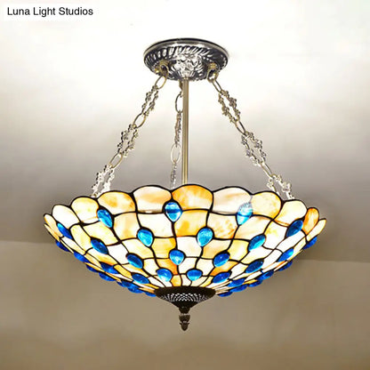 DecorBites™ DecorBites™ Stained Glass Semi Flush Ceiling Light with Jewel Decoration - Retro Style, Yellow/Beige, Various Sizes - Perfect for Bedrooms