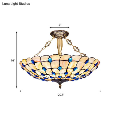 DecorBites™ DecorBites™ Stained Glass Semi Flush Ceiling Light with Jewel Decoration - Retro Style, Yellow/Beige, Various Sizes - Perfect for Bedrooms