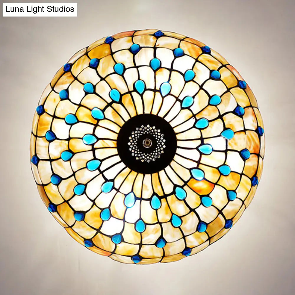 DecorBites™ DecorBites™ Stained Glass Semi Flush Ceiling Light with Jewel Decoration - Retro Style, Yellow/Beige, Various Sizes - Perfect for Bedrooms