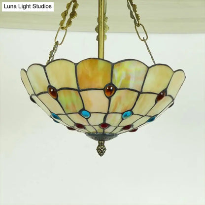 DecorBites™ DecorBites™ Stained Glass Semi Flush Ceiling Light with Jewel Decoration - Retro Style, Yellow/Beige, Various Sizes - Perfect for Bedrooms