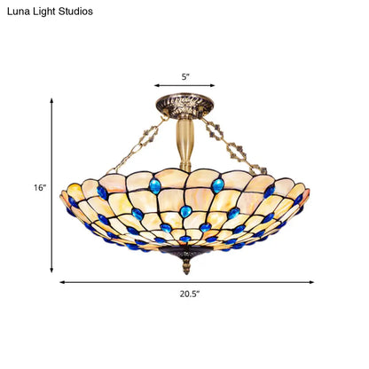DecorBites™ DecorBites™ Stained Glass Semi Flush Ceiling Light with Jewel Decoration - Retro Style, Yellow/Beige, Various Sizes - Perfect for Bedrooms