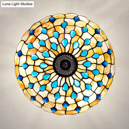 DecorBites™ DecorBites™ Stained Glass Semi Flush Ceiling Light with Jewel Decoration - Retro Style, Yellow/Beige, Various Sizes - Perfect for Bedrooms