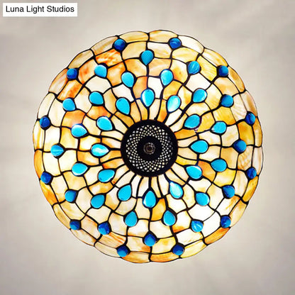 DecorBites™ DecorBites™ Stained Glass Semi Flush Ceiling Light with Jewel Decoration - Retro Style, Yellow/Beige, Various Sizes - Perfect for Bedrooms