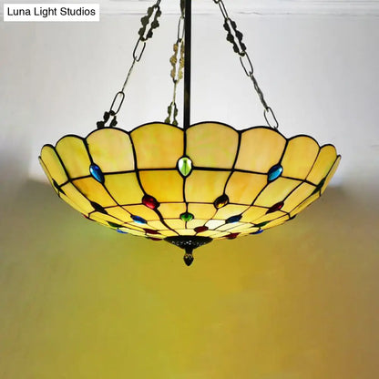 DecorBites™ DecorBites™ Stained Glass Semi Flush Ceiling Light with Jewel Decoration - Retro Style, Yellow/Beige, Various Sizes - Perfect for Bedrooms