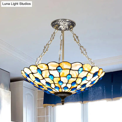 DecorBites™ DecorBites™ Stained Glass Semi Flush Ceiling Light with Jewel Decoration - Retro Style, Yellow/Beige, Various Sizes - Perfect for Bedrooms