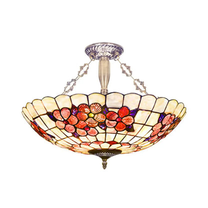 DecorBites™ DecorBites™ Stained Glass Tiffany Ceiling Light in Beige - Classic Design for Dining Room - 19.5"/12" Width