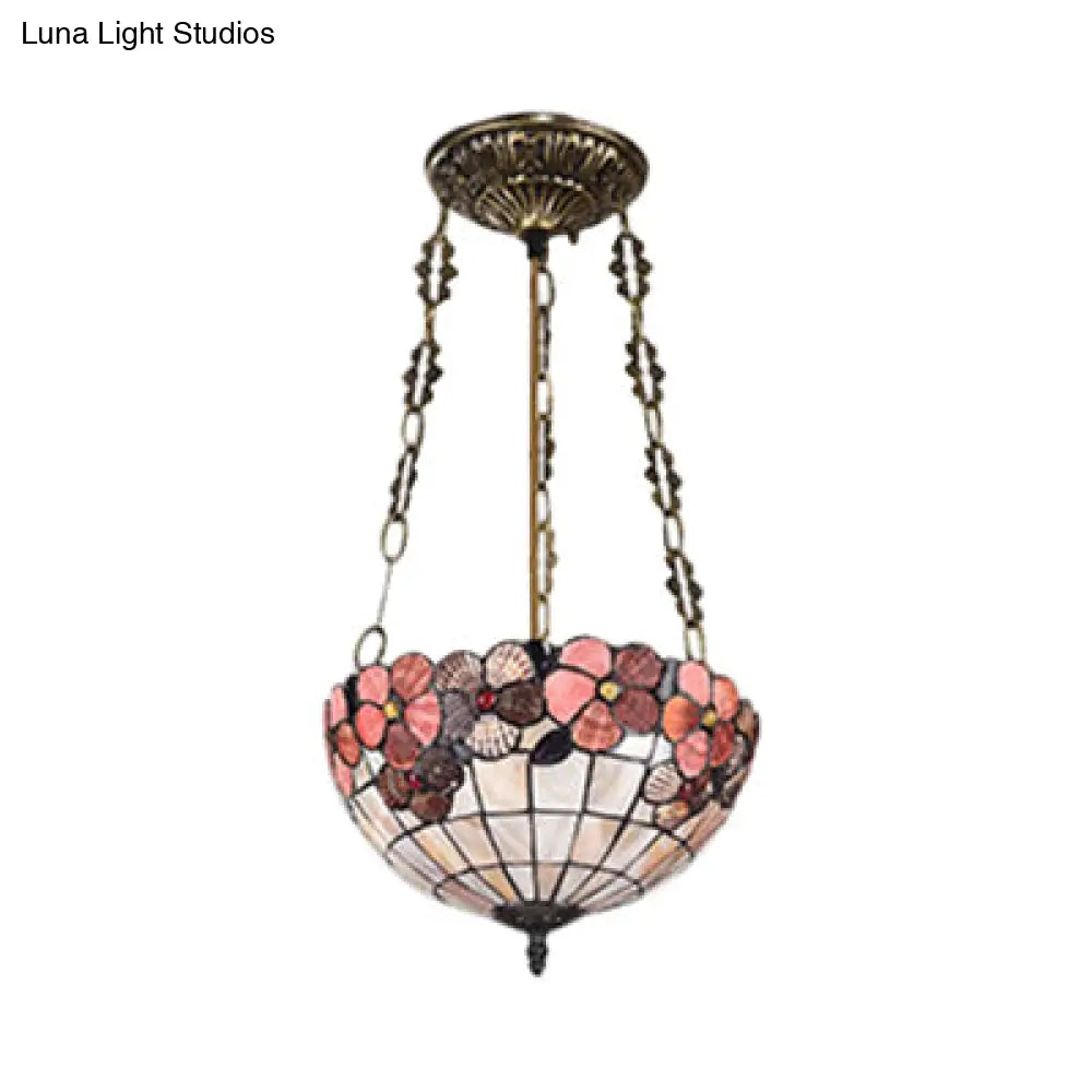 DecorBites™ DecorBites™ Stained Glass Tiffany Ceiling Light in Beige - Classic Design for Dining Room - 19.5"/12" Width