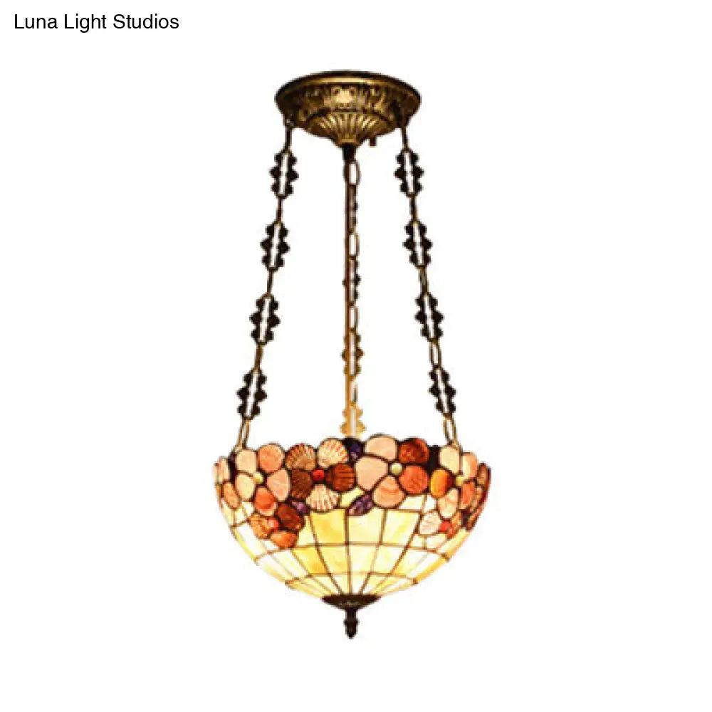 DecorBites™ DecorBites™ Stained Glass Tiffany Ceiling Light in Beige - Classic Design for Dining Room - 19.5"/12" Width