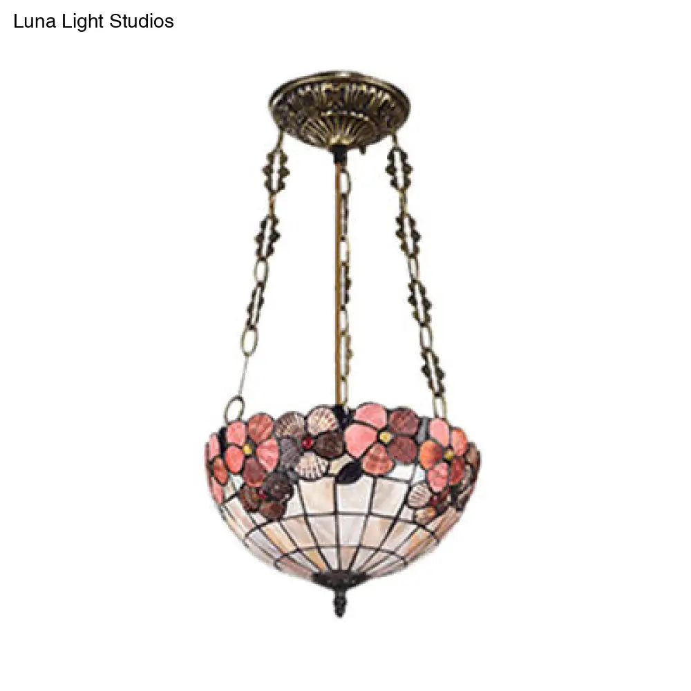 DecorBites™ DecorBites™ Stained Glass Tiffany Ceiling Light in Beige - Classic Design for Dining Room - 19.5"/12" Width