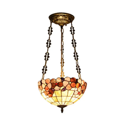 DecorBites™ DecorBites™ Stained Glass Tiffany Ceiling Light in Beige - Classic Design for Dining Room - 19.5"/12" Width