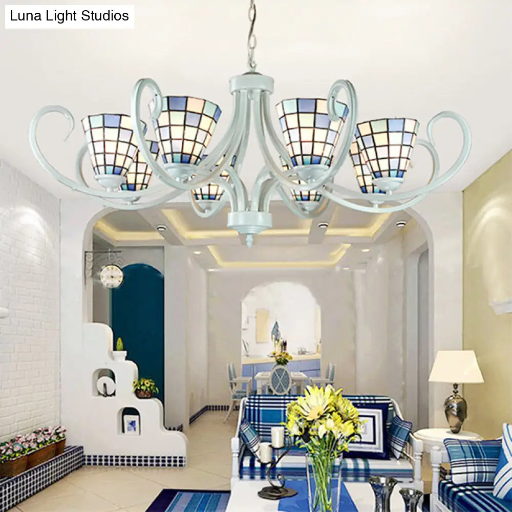 Lámpara de techo cónica Tiffany de vitrales - 5/6/8 luces, diseño de brazo curvo