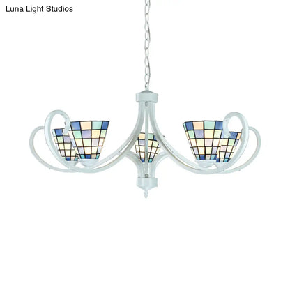 Lámpara de techo cónica Tiffany de vitrales - 5/6/8 luces, diseño de brazo curvo