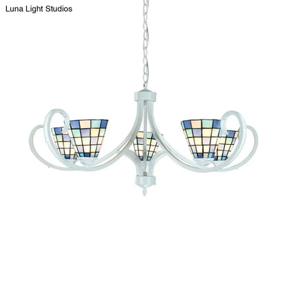 Lámpara de techo cónica Tiffany de vitrales - 5/6/8 luces, diseño de brazo curvo