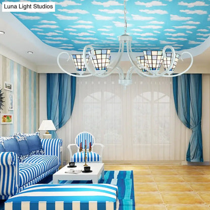 Lámpara de techo cónica Tiffany de vitrales - 5/6/8 luces, diseño de brazo curvo