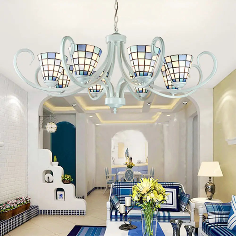 Lámpara de techo cónica Tiffany de vitrales - 5/6/8 luces, diseño de brazo curvo