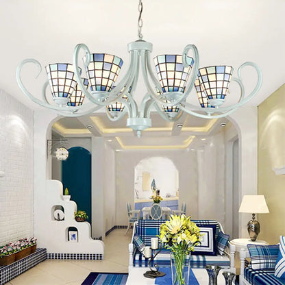 Lámpara de techo cónica Tiffany de vitrales - 5/6/8 luces, diseño de brazo curvo