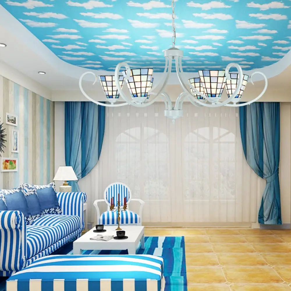 Lámpara de techo cónica Tiffany de vitrales - 5/6/8 luces, diseño de brazo curvo