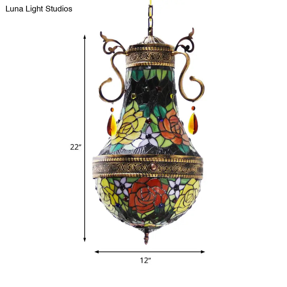 Stained Glass Tiffany Dragonfly Chandelier - 6 Lights in Red/Yellow/Green for Dining Room