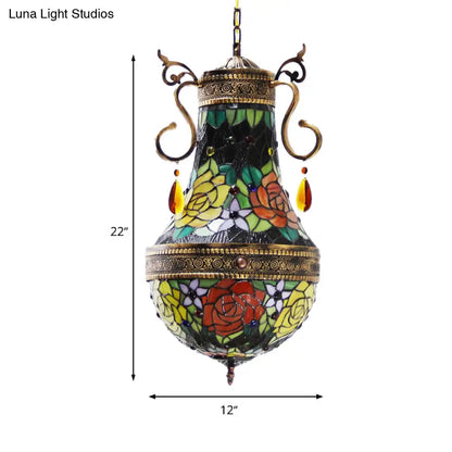 Stained Glass Tiffany Dragonfly Chandelier - 6 Lights in Red/Yellow/Green for Dining Room