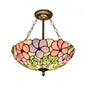 Stained Glass Tiffany LED Ceiling Light with 3-Lights, Aged Brass Chain and Rose Pattern