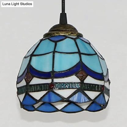 Stained Glass Tiffany Mini Pendant Light - Black Finish