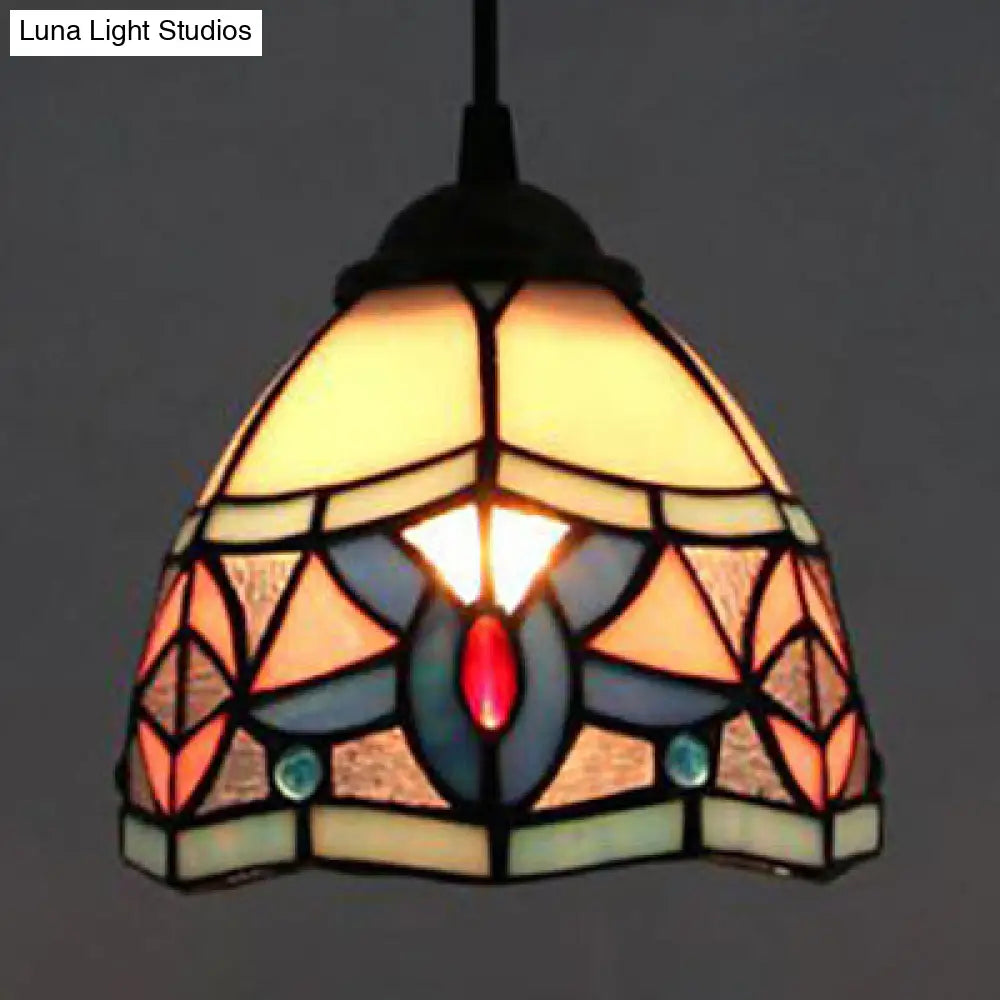 Stained Glass Tiffany Mini Pendant Light - Black Finish